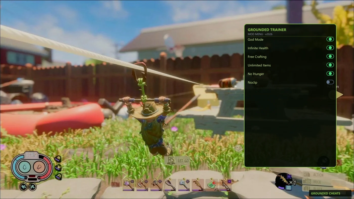 Grounded player with infinite health fighting a wolf spider