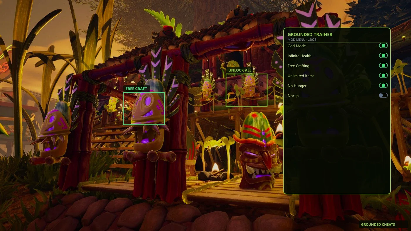 Grounded trainer mod menu with god mode toggles