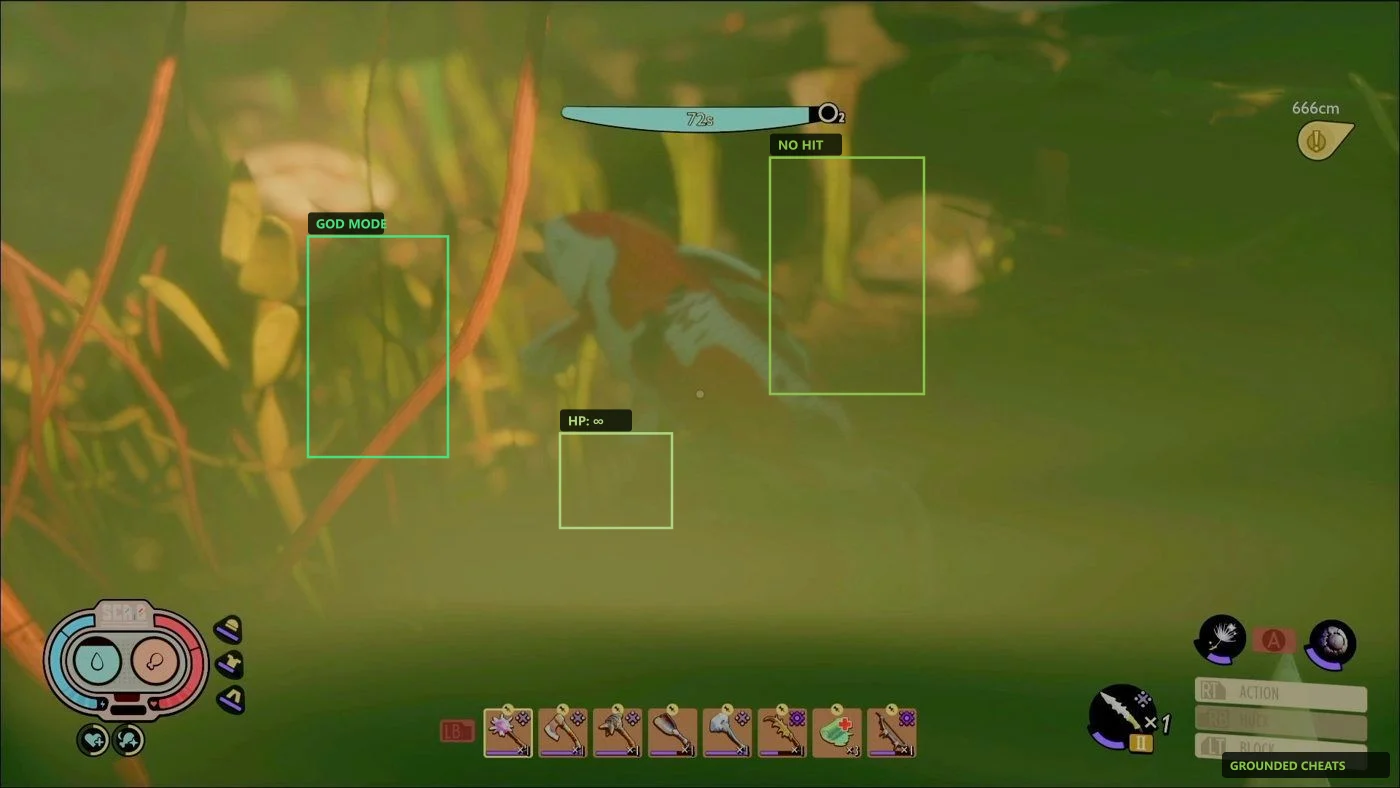Grounded PC hacks menu during an oak tree base build